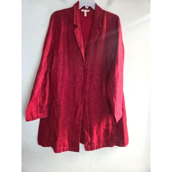 Eileen Fisher Women Burnt Red 100% Organic Linen Doubleweave Jacket size Medium - Picture 4 of 7